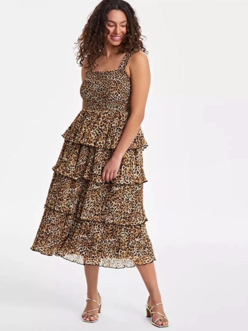 Leopard Print Tiered Maxi Dress - Tan - Picture 2 of 5